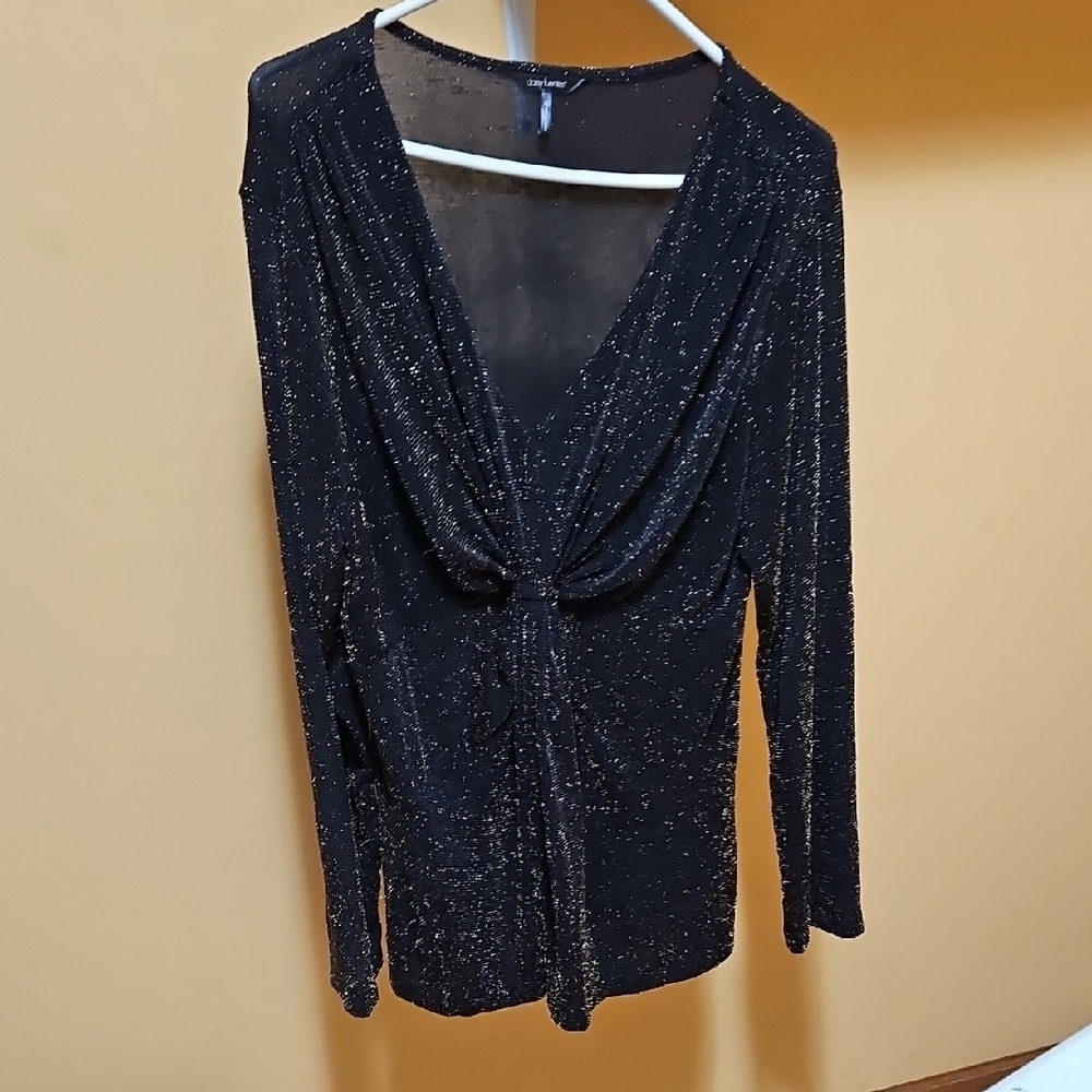 Daisy Fuentes Elegant Black Glitter Women's Lomg SleeveTop